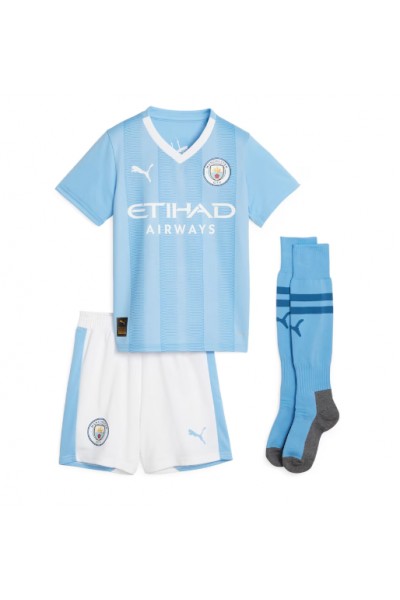 Fotbalové Dres Manchester City Erling Haaland #9 Dětské Domácí Oblečení 2023-24 Krátký Rukáv (+ trenýrky)